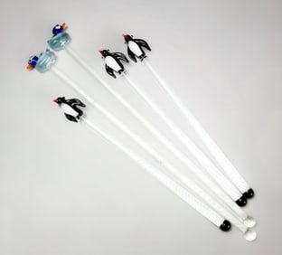 Glass Penguin & Duck Swizzle Sticks Lot