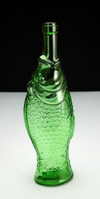 Green Glass Figural Fish Bitters Bottle
