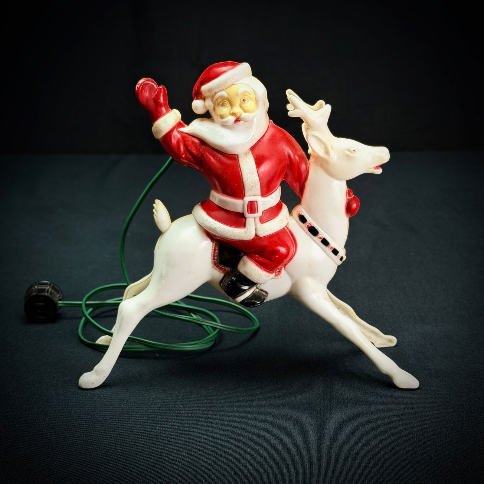 Vintage Plastic Santa on Reindeer Light