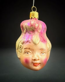 Girl with Flower Cap Glass Ornament