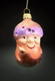 Anthropomorphic Mushroom Glass Ornament