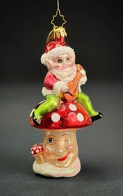 Old World Christmas Elf on Mushroom Ornament