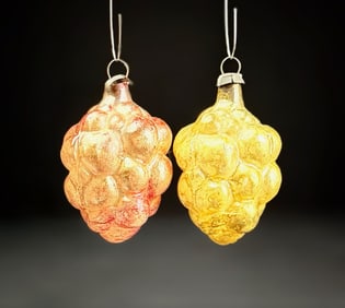 Two Antique German Glass Grape Cluster Ornaments