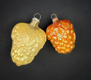 Two Antique German Glass Grape Cluster Ornaments