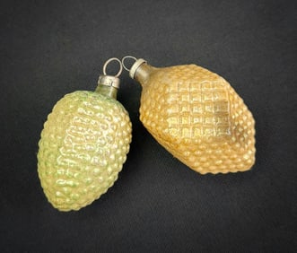 Two Antique German Glass Pinecone Ornaments