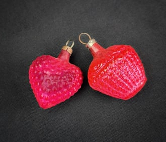 Two Antique German Glass Heart Ornaments