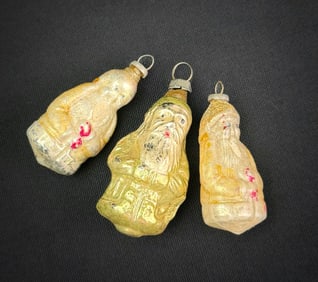 Three Antique German Glass Santa Ornaments