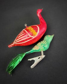 Two Antique German Glass Bird Ornaments