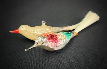 Two Antique German Glass Bird Ornaments