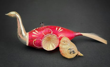 Two Antique German Figural Bird Ornaments