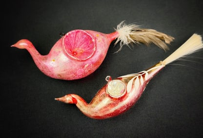 Two Antique German Glass Bird Ornaments