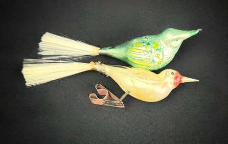Two Antique German Glass Bird Ornaments