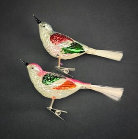 Pair of Antique German Glass Bird Ornaments