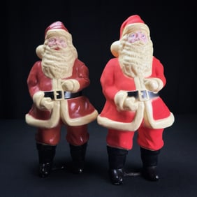 Pair of Vintage Blow Mold Santa Figures