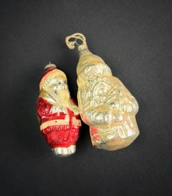 Two Antique German Glass Santa Ornaments