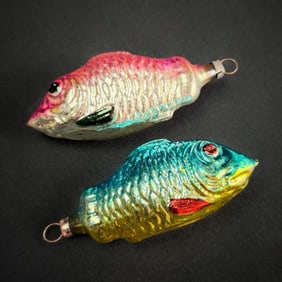 Two Antique German Glass Fish Ornaments