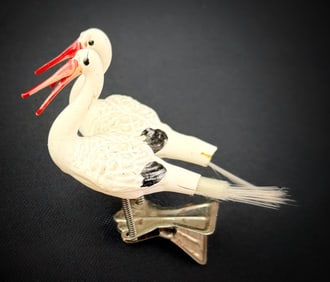 Pair of German Glass Stork Clip-On Ornaments