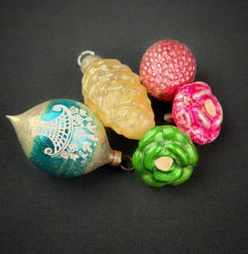 Lot of 5 Antique German Glass Ornaments