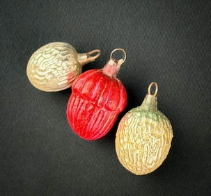 Three Antique German Glass Acorn Ornaments
