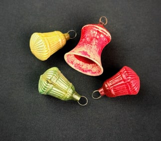 Lot of 4 German Glass Bell Ornaments