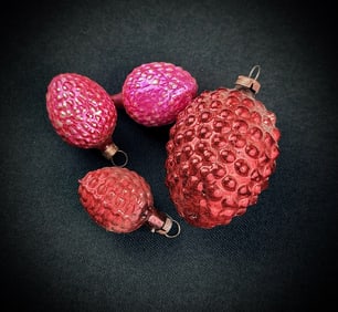 Four Antique German Glass Berry Ornaments