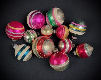 Vintage Striped Glass Christmas Ornaments
