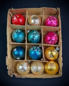 Set of 12 Vintage Glass Christmas Ornaments