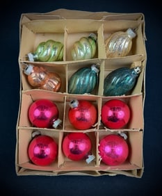 Vintage Glass Christmas Ornaments, Set of 12