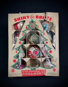 Vintage Shiny Brite Glass Ornaments in Box