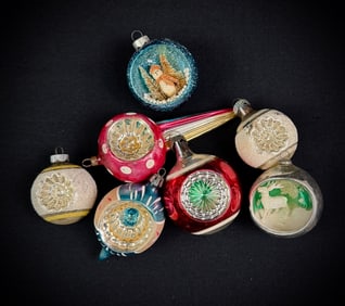 Lot of 8 Vintage Glass Christmas Ornaments