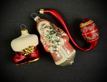 Lot of 3 Retro Style Glass Christmas Ornaments