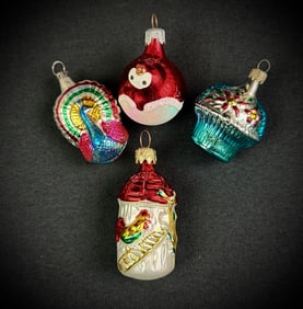 Four Retro Style Glass Figural Ornaments