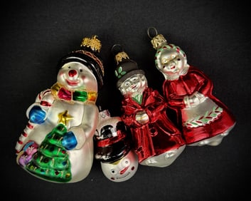 Four Retro Style Glass Christmas Ornaments