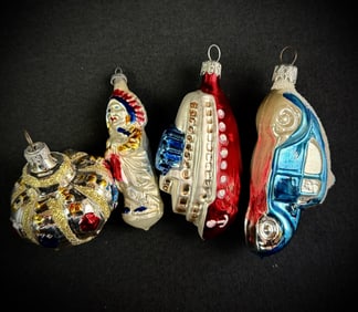 Four Retro Style Glass Figural Ornaments