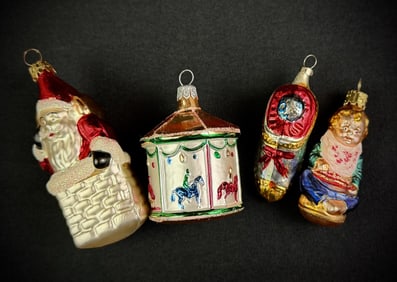 Lot of 4 Retro Style Glass Ornaments