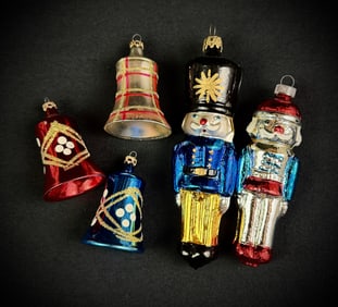 Lot of 5 Retro Style Glass Christmas Ornaments