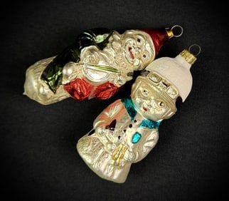 Two Figural Glass Christmas Ornaments