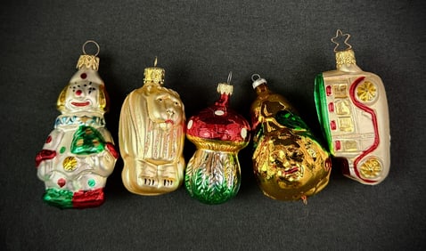 Five Retro-Style Glass Christmas Ornaments