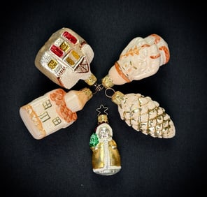 Set of 5 Retro Style Glass Christmas Ornaments