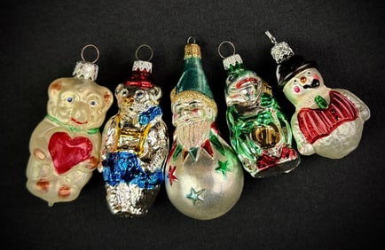 Set of 5 Retro Style Glass Christmas Ornaments