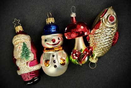 Four Retro Style Glass Ornaments