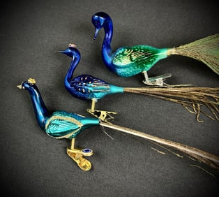 Three Glass Peacock Clip-On Ornaments