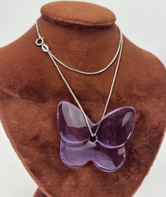 Baccarat Art Glass Butterfly on Sterling Chain