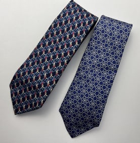 Two Vintage Hermes Paris French Silk Neck Ties