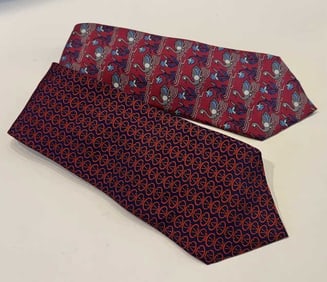 Two Vintage Hermes Paris French Silk Neck Ties