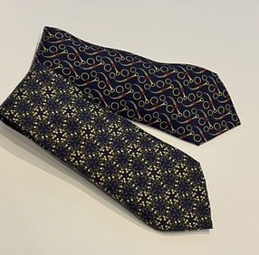 Two Vintage Hermes Paris French Silk Neck Ties