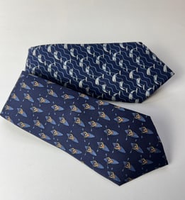 Two Vintage Hermes Paris French Silk Neck Ties