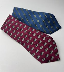 Two Vintage Hermes Paris French Silk Neck Ties