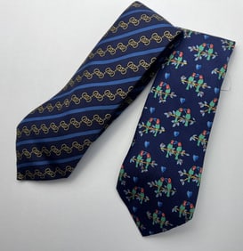 Two Vintage Hermes Paris French Silk Neck Ties