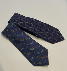Two Vintage Hermes Paris French Silk Neck Ties